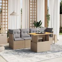 juego de sofas jardin con cojines 5 uds  conjunto mueble jardin mesa y sillas ratan sintetico beige cfw82782