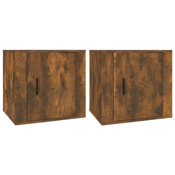 Pack 2 Uds Mesitas De Noche | Mesa Auxiliar | Mesilla Color Roble Ahumado 50x39x47 Cm