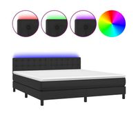 cama box spring colchon y led cuero sintetico negro 160x200 cm botones