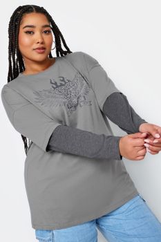 Yours Top Algodón 2 En 1 Gris De Corazón En Llamas, Mujer Curvy Y Tallas Grandes, Yours