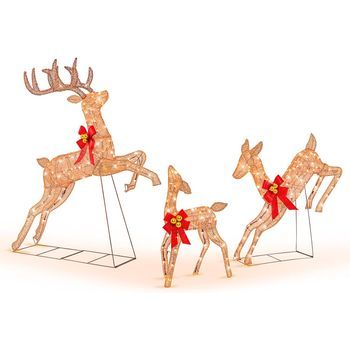Juego De 3 Renos Navideños Iluminados Costway Conjunto De Familia De Renos Navideños