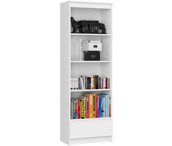 Librería akord r60 blanco 60 cm fachada blanco 1 cajón frente en color blanco 4 estantes 60x35x180 cm