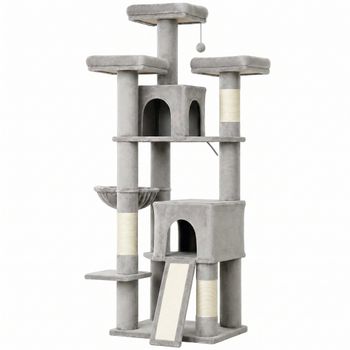 PawHut Rascador grande 184 cm de alto Árbol para gatos con 3 postes Rascador Superficies para tumbarse Pelota Hamaca Escalera, para gatos menores de 6 kg