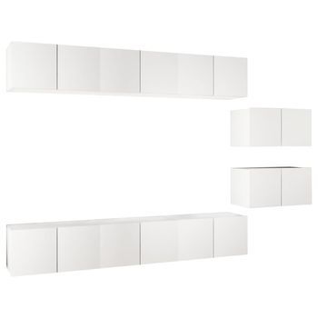 Mueble De Tv 8 Piezas De Madera Contrachapada Blanco