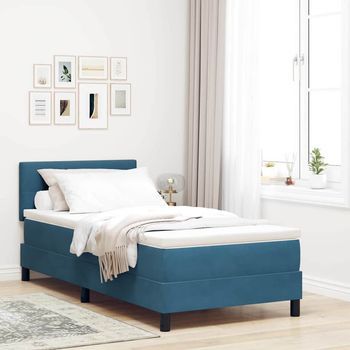 Cama Box Spring Led Azul Oscuro 90 X 200 Cm Terciopelo Vidaxl