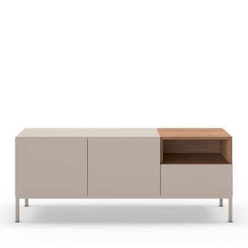 Mueble de tv 2 puertas 1 cajón de madera y metal l140cm - beige