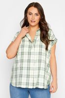 yours camisa de algodon verde de cuadros manga sisa mujer curvy y tallas grandes yours