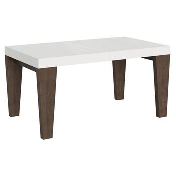 Mesa Extensible Blanca Y Patas De Madera De Nogal De 6 A 20 Plazas Kristo De 160 A 420 Cm-soporte 2 Pies