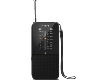 Radio portátil - Philips TAR1509/00, 0.1 W, Pilas AAA, Colgante, FM/AM, Negro