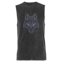 wolfpack head mens vests - black acid wash - m