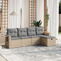conjunto de sofas jardin con cojines beige mezcla 5 uds  mueble jardin mesa y sillas ratan pe cfw132392