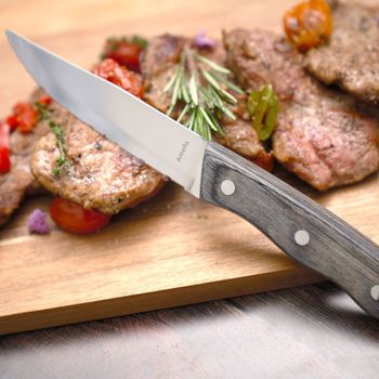 Cuchillo carne (x6) acero inoxidable + madera madera
