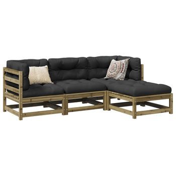 Conjunto De Sofás De Jardín 4 Uds | Mueble Jardin Mesa Y Sillas Madera De Pino Impregnada Cfw399746