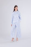 camisa oversize en popelina de rayas y bordada light blue striped l