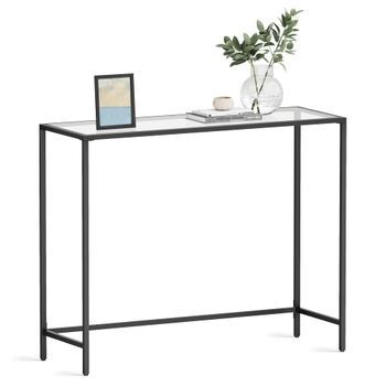 Mesa De Consola De Cristal Templado Y Acero Recibidor - Negro
