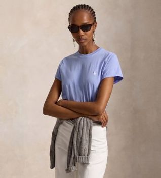 Polo Ralph Lauren para mujer. 211B14605025 Camiseta de punto de algodón Classic Fit azul claro (L), Casual, Manga corta