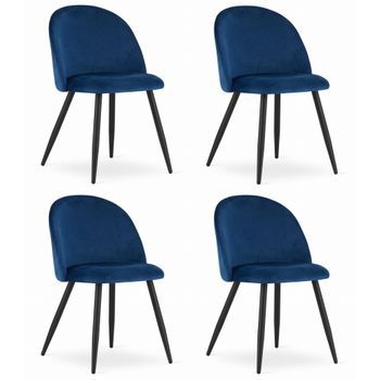Set De 4 Silla De Comedor Terciopelo Valora Bello Asiento De Terciopelo Azul Marino