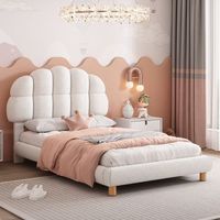 cama individual 90x200 infantil juvenil tapizada somier laminas madera imitacion vellon blanca
