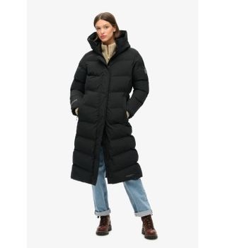 Superdry para mujer. W5011781A Abrigo largo acolchado City Chevron negro (M), Casual, Poliéster