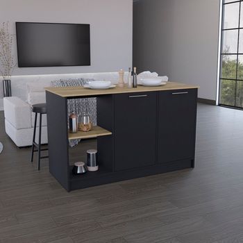 Isla De Cocina Enebro En Melamina Con 2 Puertas Y 6 Estantes , Multicolor , 90 Cm  X 150 Cm  X 64 Cm