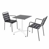 mesa de jardin de conjunto con laminado de pizarra y 2 sillones grises opera - oviala