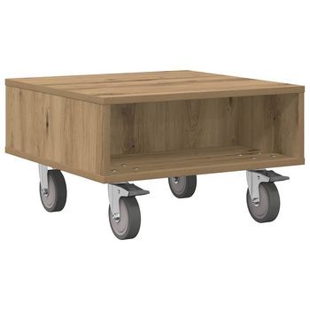 Mesa Lateral | Mesas Auxiliar Con Ruedas Roble Artesanal 50,5 X 50 X 30 Cm