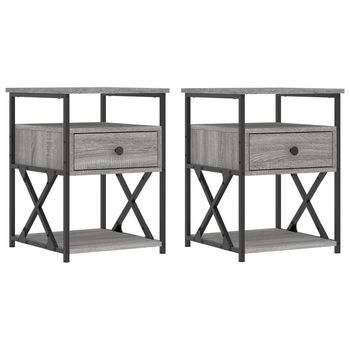 Pack 2 Uds Mesitas Noche | Mesa Auxiliar | Mesilla Madera Ingeniería Gris Sonoma 40x42x55 Cm