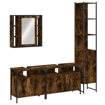 Set De Mueble De Baño | Armarios De Baño 4 Uds Madera Contrachapada Roble Humo
