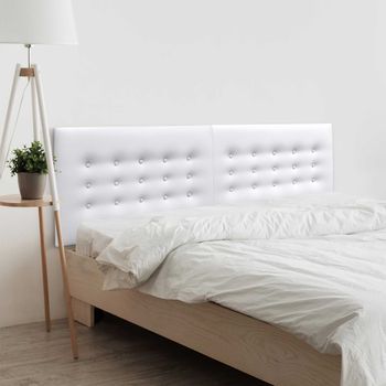 Dhome Cabecero De Polipiel Con 3 Hileras De Botones Cabezal Tapizado Cama Lujo (blanco, 180cm (2 Piezas))