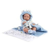 llorens muneca nico 1073897 con ojos azules y cuerpo fijo muneca de bano con traje azul chupete y manta suave 40 cm