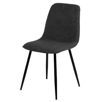 Silla tapizada en gris oscuro y patas metálicas negras