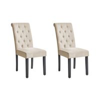 conjunto de 2 sillas de comedor tapizadas en tela beige glam diseno moderno patas de madera negras velva