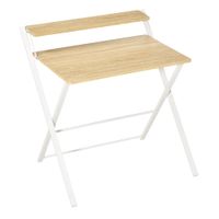 homcom mesa de estudio plegable con estante superior estilo moderno para sala oficina dormitorio 815x70x84 cm natural y blanco   aosom espana