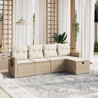conjunto de sofas jardin con cojines 5 uds  mueble jardin mesa y sillas ratan sintetico beige cfw219088
