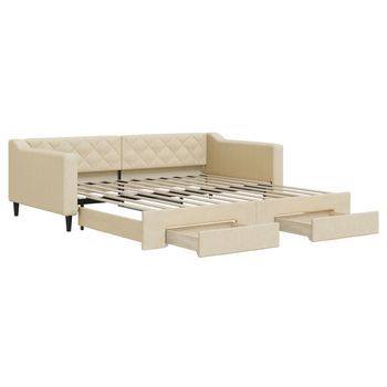Sofá Cama | Cama Para Adulto | Sofá Convertible Nido Con Cajones Tela Color Crema 100x200 Cm