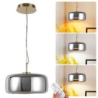 lampara colgante led o38rcm 25w regulable con mando r cristal gris ahumado y anillo metalico r 2700k-6500k r diseno moderno