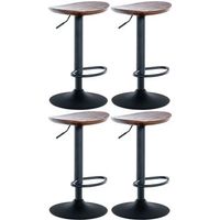 juego de 4 taburetes de bar giratorios con reposapies asiento de madera de nogal patas de metal negro 100004519