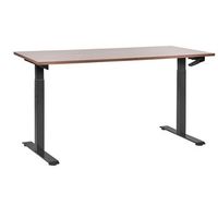 escritorio de altura regulable manualmente oficina moderna patas cuadradas  160 x 72 cm tablero madera oscura soporte de acero negro destines