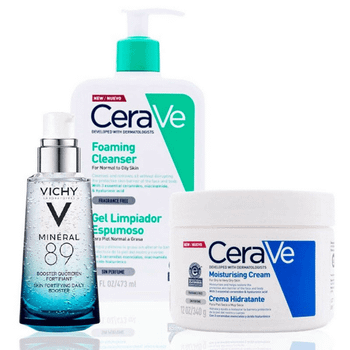 Vichy Kit Unisex Mineral 89 + Cerave Gel Espumoso + Cerave Hidratante