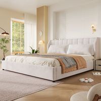 cama tapizada beige 180x200 cm con cabecero acolchado y somier de listones
