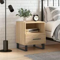 mesita de noche - dormitorio - madera contrachapada y hierro - roble sonoma 40x35x475cm
