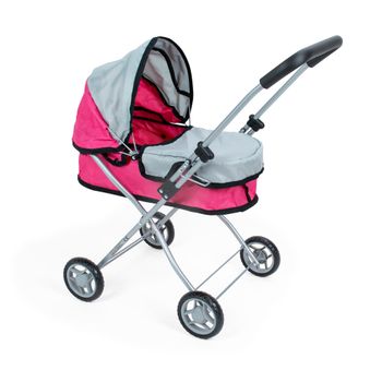 Carro de muñeca. Carrito de Muñecas en color rosa con gris (FL9199-1)  REGALO PORTABEBÉ para muñecas. Incluye capazo con capota y cubre capazo. Plegable y fácil de montar, Calidad al mejor precio. De