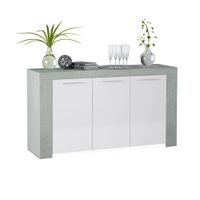aparador de 3 puertas con gran almacenamiento 144 cm blanco cemento
