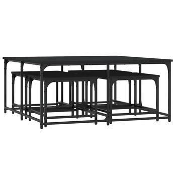 5 Uds Mesas De Centro Apilables，mesa Auxiliar，mesa De Café Madera De Ingeniería Negro