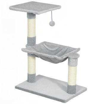 PawHut Árbol Rascador para Gatos 50x36x70 cm Centro de Actividad con Hamaca Plataforma y Postes de Sisal Gris Claro   Aosom España
