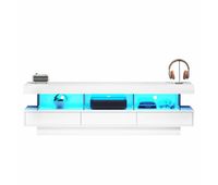mueble tv 160x38x505 cm - con 3 estantes de vidrio iluminacion led control por app conexion bluetooth para tv de 70 pulgadas - blanco