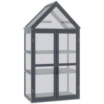 Outsunny Mini Invernadero de 3 Niveles para Plantas con Techo Abatible y Puertas Dobles Resistente a la Intemperie 70,5x42x132 cm   Aosom España