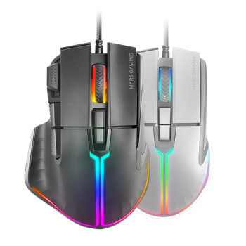 Mars Gaming MM-XT Ratón Gaming RGB Ergonómico con Reposa Pulgar, Ratón Óptico 12800DPI, 9 Botones Configurables, Switches Huano, Software de Control, Ratón RGB Negro o Blanco