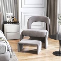 juego de silla y otomana tapizada de terciopelo con respaldo curvo acolchado de esponja sillon de lectura para salon dormitorio gris