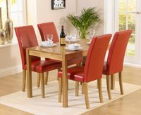 oxford 120cm solid oak dining table with albany red chairs - red 4 chairs